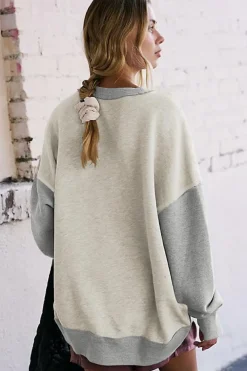 Best Dear-Lover Color Block Thumbhole Sleeve Drop Shoulder Sweatshirt Light Grey
