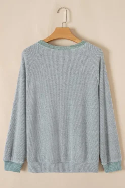 New Dear-Lover Color Contrast Ribbed Loose Fit Long Sleeve Top Light Grey