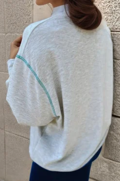 Clearance Dear-Lover COUNTRY CLUB PICKLEBALL Graphic Exposed Stitching Casual Sweatshirt Light Grey