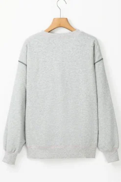 Clearance Dear-Lover COUNTRY CLUB PICKLEBALL Graphic Exposed Stitching Casual Sweatshirt Light Grey