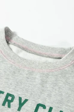Clearance Dear-Lover COUNTRY CLUB PICKLEBALL Graphic Exposed Stitching Casual Sweatshirt Light Grey