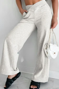 Online Dear-Lover Cross-Waist Wide Leg Lounge Pants Light Grey