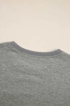 Clearance Dear-Lover Exposed Seam Chest Pocket Split Loose T Shirt Light Grey