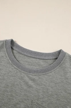 Clearance Dear-Lover Exposed Seam Chest Pocket Split Loose T Shirt Light Grey