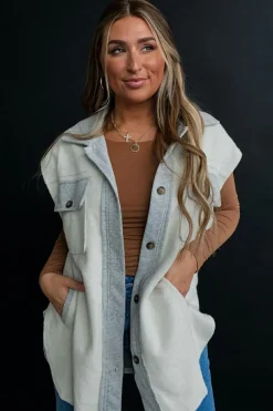Discount Dear-Lover Flap Pockets Contrast Buttons Front Jacket Vest Light Grey