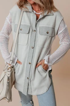 Discount Dear-Lover Flap Pockets Contrast Buttons Front Jacket Vest Light Grey