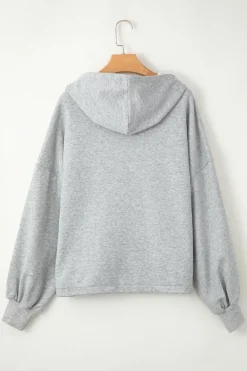 Hot Dear-Lover Fleece Lined Half Zipper Kangaroo Pockets Loose Hoodie Light Grey