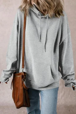 Best Dear-Lover Fleece Lined Kangaroo Pocket Drawstring Chunky Hoodie Light Grey