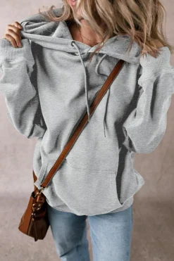 Best Dear-Lover Fleece Lined Kangaroo Pocket Drawstring Chunky Hoodie Light Grey