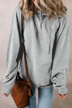 Best Dear-Lover Fleece Lined Kangaroo Pocket Drawstring Chunky Hoodie Light Grey