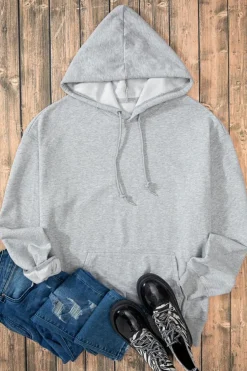 Best Dear-Lover Fleece Lined Kangaroo Pocket Drawstring Chunky Hoodie Light Grey