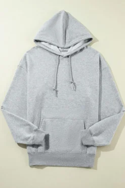 Best Dear-Lover Fleece Lined Kangaroo Pocket Drawstring Chunky Hoodie Light Grey