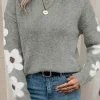 Outlet Dear-Lover Flower Sleeve Drop Shoulder Sweater Light Grey