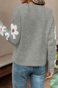 Outlet Dear-Lover Flower Sleeve Drop Shoulder Sweater Light Grey