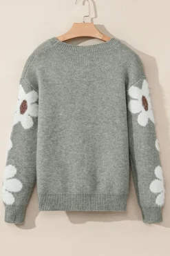 Outlet Dear-Lover Flower Sleeve Drop Shoulder Sweater Light Grey