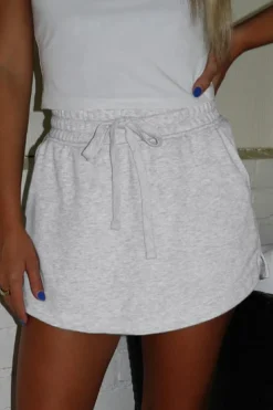 Clearance Dear-Lover French Terry Drawstring Mini Skort with Pockets Light Grey