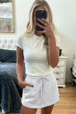 Clearance Dear-Lover French Terry Drawstring Mini Skort with Pockets Light Grey