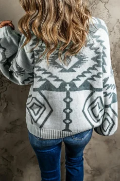 Discount Dear-Lover Geometric Pattern Ribbed Trim Button-Up Cardigan Light Grey