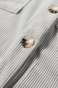 Discount Dear-Lover Hooded Drawstring Pockets Corduroy Shacket Light Grey