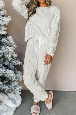 Discount Dear-Lover Leopard Textured Loose Fit Fleece Lounge Set Light Grey