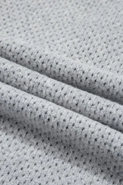 Hot Dear-Lover Loose Eyelet V Neck Drop Shoulder Sweater Light Grey