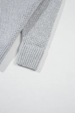 Hot Dear-Lover Loose Eyelet V Neck Drop Shoulder Sweater Light Grey