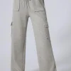 Online Dear-Lover Multi Pockets Lace-up High Waist Wide Leg Workout Pants Light Grey