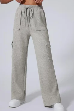 Online Dear-Lover Multi Pockets Lace-up High Waist Wide Leg Workout Pants Light Grey