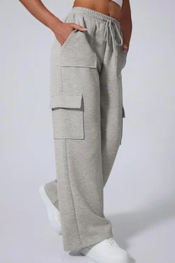 Online Dear-Lover Multi Pockets Lace-up High Waist Wide Leg Workout Pants Light Grey