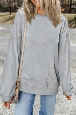 Best Dear-Lover Plain Drop Shoulder Crewneck Pullover Sweatshirt Light Grey