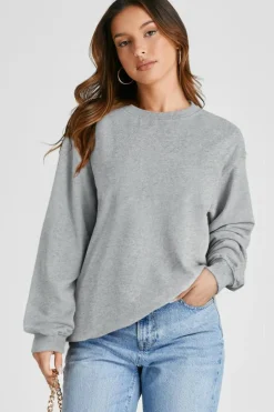 Best Dear-Lover Plain Drop Shoulder Crewneck Pullover Sweatshirt Light Grey