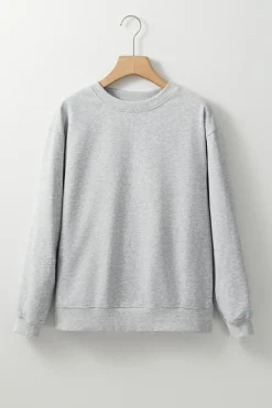 Best Dear-Lover Plain Drop Shoulder Crewneck Pullover Sweatshirt Light Grey