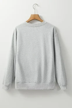 Best Dear-Lover Plain Drop Shoulder Crewneck Pullover Sweatshirt Light Grey