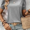 Sale Dear-Lover Pleated Puff Sleeve Knit Tee Light Grey