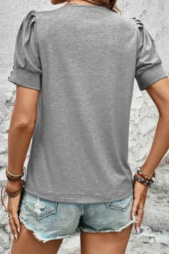 Sale Dear-Lover Pleated Puff Sleeve Knit Tee Light Grey