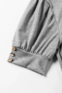Sale Dear-Lover Pleated Puff Sleeve Knit Tee Light Grey