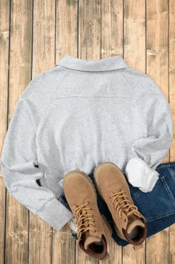 Clearance Dear-Lover Quarter Zip Stand Neck Kangaroo Pocket Sweatshirt Light Grey