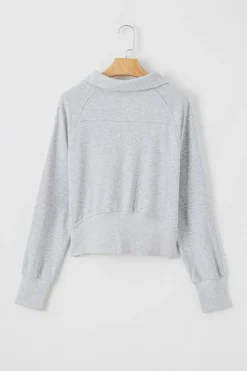 Clearance Dear-Lover Quarter Zip Stand Neck Kangaroo Pocket Sweatshirt Light Grey