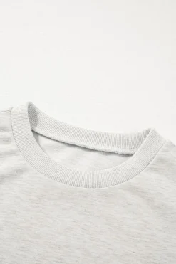 Hot Dear-Lover Rhinestone Pearl Puff Half Sleeve Top Light Grey