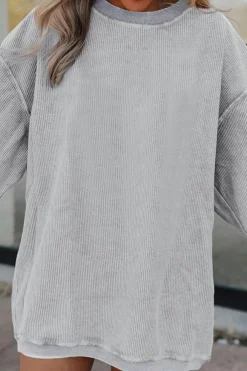 Hot Dear-Lover Ribbed Corduroy Oversized Sweatshirt Light Grey