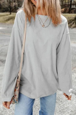 Hot Dear-Lover Ribbed Corduroy Oversized Sweatshirt Light Grey
