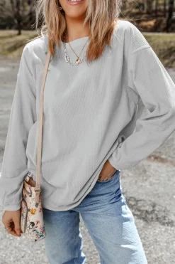 Hot Dear-Lover Ribbed Corduroy Oversized Sweatshirt Light Grey