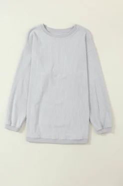 Hot Dear-Lover Ribbed Corduroy Oversized Sweatshirt Light Grey