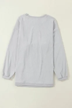 Hot Dear-Lover Ribbed Corduroy Oversized Sweatshirt Light Grey