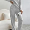 New Dear-Lover Ribbed Knit V Neck Slouchy Two-piece Outfit Light Grey