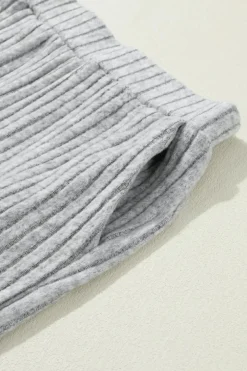 New Dear-Lover Ribbed Knit V Neck Slouchy Two-piece Outfit Light Grey