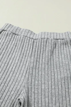 New Dear-Lover Ribbed Knit V Neck Slouchy Two-piece Outfit Light Grey