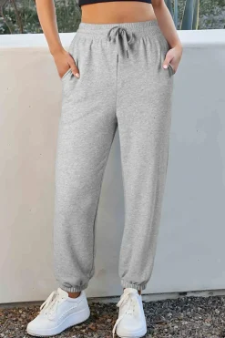 Outlet Dear-Lover Solid Color Fleece Lined Drawstring Waist Joggers Light Grey