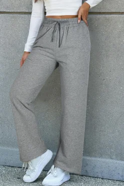 Clearance Dear-Lover Solid Color Fleece Lined Drawstring Waist Casual Pants Light Grey