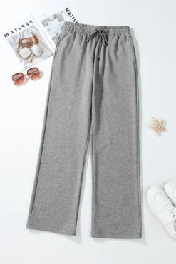 Clearance Dear-Lover Solid Color Fleece Lined Drawstring Waist Casual Pants Light Grey